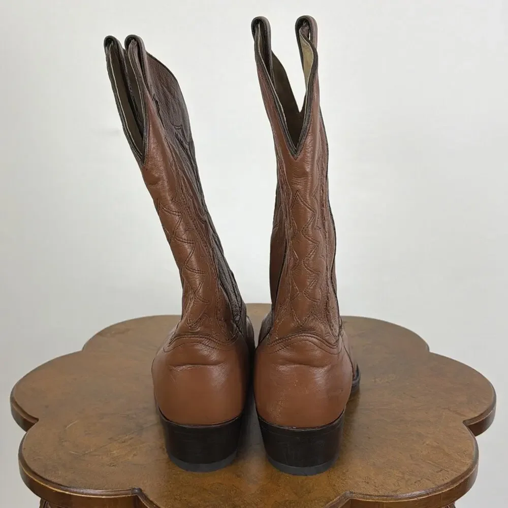 Abilene Brown Leather Western Boots Tonal Stitching Made in USA Men's 13